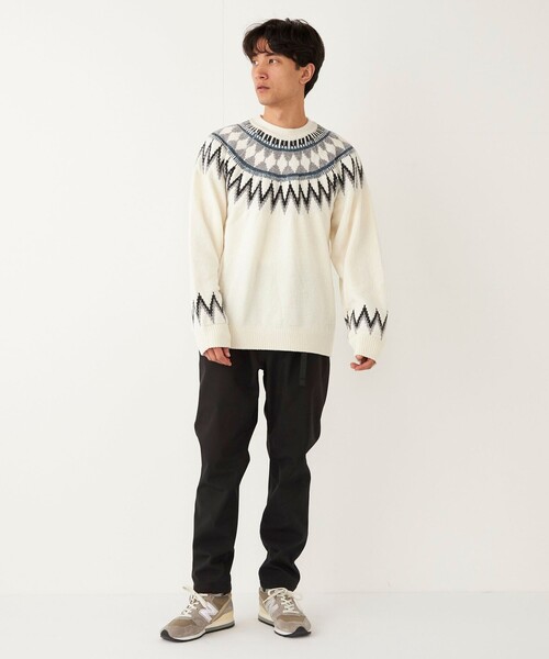 SHIPS Colors（シップス カラーズ）の「SHIPS Colors:〈洗濯機可能〉ジャカード モール ニット（ニット/セーター・メンズ・オフホワイト/ネイビー/ベージュ/グレー/グレー系その他・MEDIUM/LARGE）」の22枚目の写真