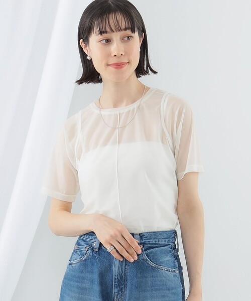 Ray BEAMS（レイビームス）の「Ray BEAMS / センターシーム トリコット Tシャツ（Tシャツ/カットソー・レディース・ネイビー/ホワイト/ブラック・ONE SIZE）」の2枚目の写真