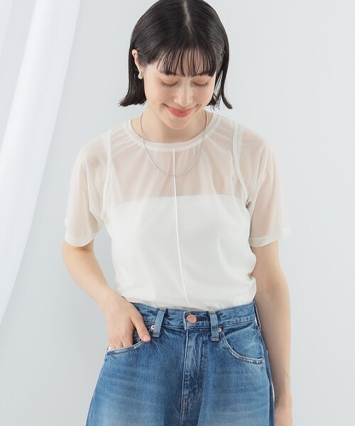 Ray BEAMS（レイビームス）の「Ray BEAMS / センターシーム トリコット Tシャツ（Tシャツ/カットソー・レディース・ネイビー/ホワイト/ブラック・ONE SIZE）」の7枚目の写真