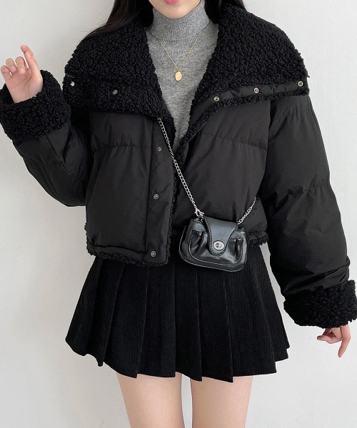 LAC-VERT（ラック・ヴェール）の「【リバーシブル】ショート丈スタンドカラーボリュームボアブルゾン/ダウン（ダウンジャケット/コート・レディース・ブラック/アイボリー/ベージュ・FREE）」の3枚目の写真