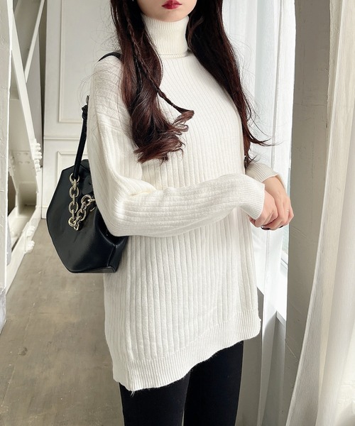 MIIA（ミーア）の「タートルネックサイドボタンニット（ニット/セーター・レディース・ブラック/ベージュ/オフホワイト・FREE）」の6枚目の写真