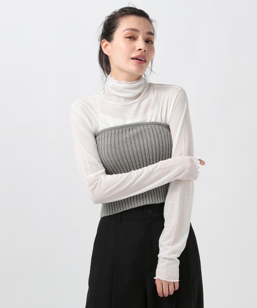 BAYFLOW（ベイフロー）の「シアーハイネックＴ（Tシャツ/カットソー・レディース・オフホワイト/グレー/ブラック・FREE）」の2枚目の写真