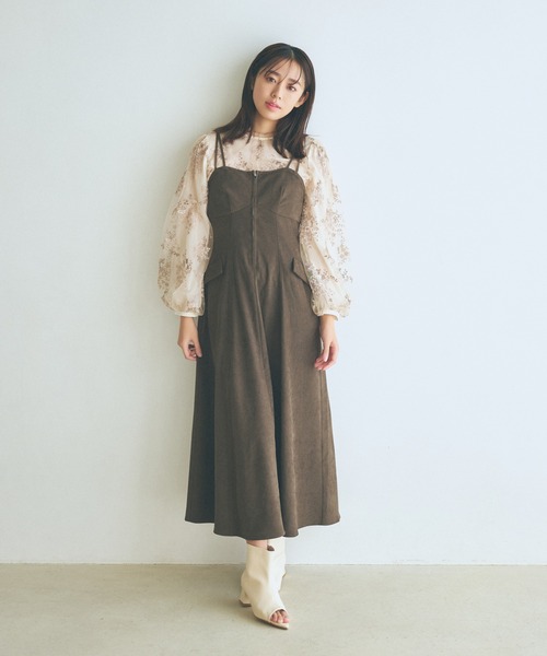 mysty woman（ミスティウーマン）の「フロントZIPキャミワンピ　101907（ワンピース・レディース・ホワイト系その他/チャコールグレー/ピンク・FREE）」の9枚目の写真