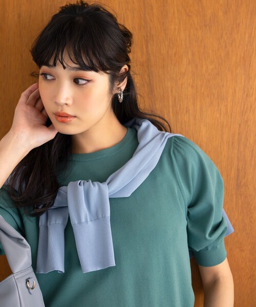 組曲（クミキョク）の「【UVケア・接触冷感】MINA 6分袖ニットプルオーバー（ニット/セーター・レディース・スカイブルー系/アイボリー系/イエロー系9/グリーン系/オレンジ系/ピンク系/ブラック系/ブラック系1・3/2）」の5枚目の写真