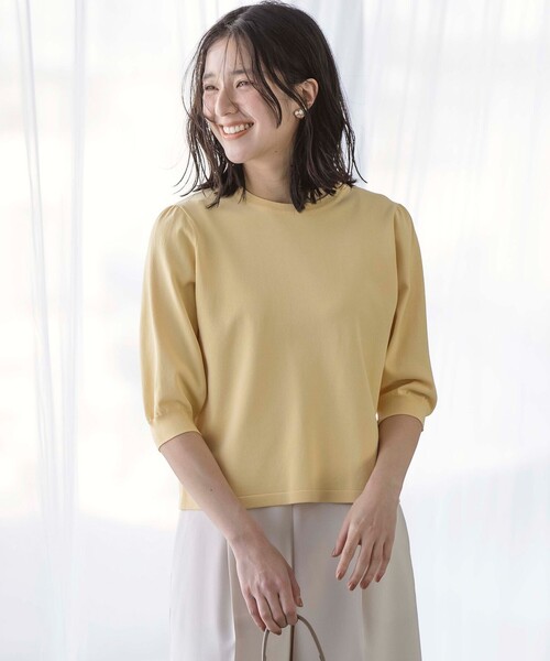 組曲（クミキョク）の「【UVケア・接触冷感】MINA 6分袖ニットプルオーバー（ニット/セーター・レディース・スカイブルー系/アイボリー系/イエロー系9/グリーン系/オレンジ系/ピンク系/ブラック系/ブラック系1・3/2）」の6枚目の写真