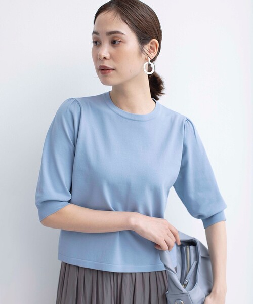 組曲（クミキョク）の「【UVケア・接触冷感】MINA 6分袖ニットプルオーバー（ニット/セーター・レディース・スカイブルー系/アイボリー系/イエロー系9/グリーン系/オレンジ系/ピンク系/ブラック系/ブラック系1・3/2）」の12枚目の写真