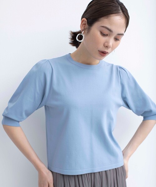 組曲（クミキョク）の「【UVケア・接触冷感】MINA 6分袖ニットプルオーバー（ニット/セーター・レディース・スカイブルー系/アイボリー系/イエロー系9/グリーン系/オレンジ系/ピンク系/ブラック系/ブラック系1・3/2）」の13枚目の写真