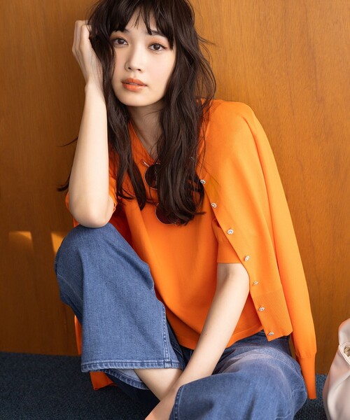 組曲（クミキョク）の「【UVケア・接触冷感】MINA 6分袖ニットプルオーバー（ニット/セーター・レディース・スカイブルー系/アイボリー系/イエロー系9/グリーン系/オレンジ系/ピンク系/ブラック系/ブラック系1・3/2）」の21枚目の写真