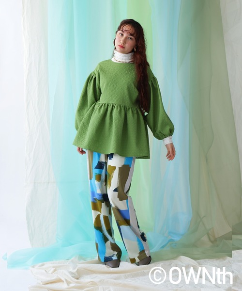 OWNth(オンス)の「ジャガードペプラムトップス(Tシャツ/カットソー・レディース・ブラック/ライトグリーン・P/R)」の14枚目の写真