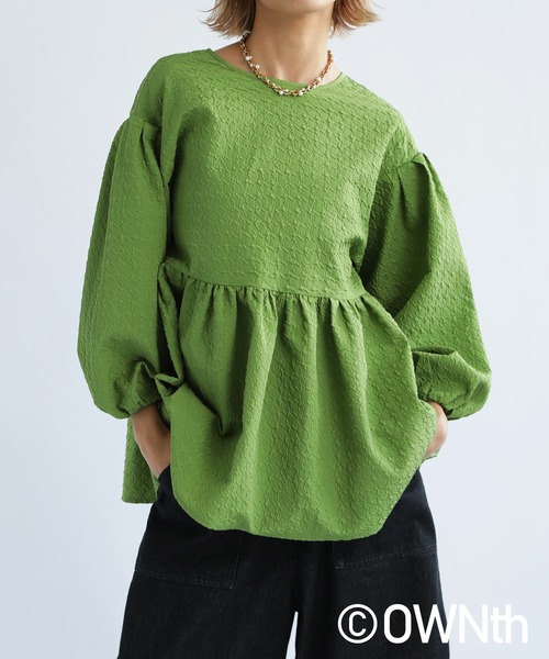 OWNth(オンス)の「ジャガードペプラムトップス(Tシャツ/カットソー・レディース・ブラック/ライトグリーン・P/R)」の19枚目の写真