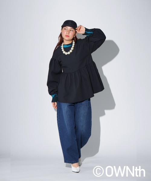 OWNth(オンス)の「ジャガードペプラムトップス(Tシャツ/カットソー・レディース・ブラック/ライトグリーン・P/R)」の10枚目の写真