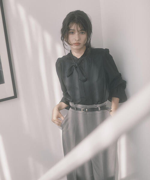 PROPORTION BODY DRESSING（プロポーションボディドレッシング）の「＜Ｅ＞リボンボウタイ楊柳シャーリングブラウス / 1214117301（シャツ/ブラウス・レディース・ホワイト系その他/ピンク/ブラック・SMALL/MEDIUM）」の5枚目の写真