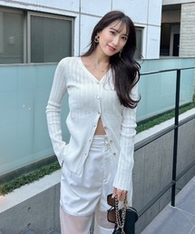 シアーストライプニットトップス 春服