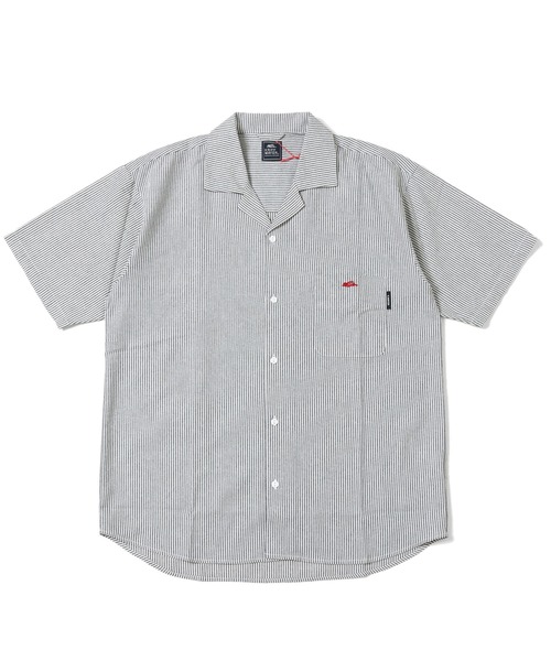 KRIFF MAYER（クリフメイヤー）の「ストライプオープンカラーシャツ（シャツ/ブラウス・メンズ・チャコール/ベージュ/グリーン・MEDIUM/LARGE/X-LARGE）」の2枚目の写真