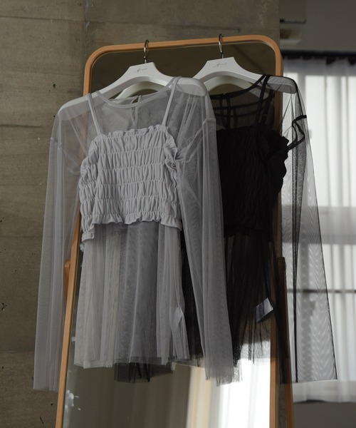 Amiur(エミレ)の「tulle bustier set sheer tops / チュールビスチェセットシアートップス(Tシャツ/カットソー・レディース・ブラック/グレー・FREE)」の15枚目の写真