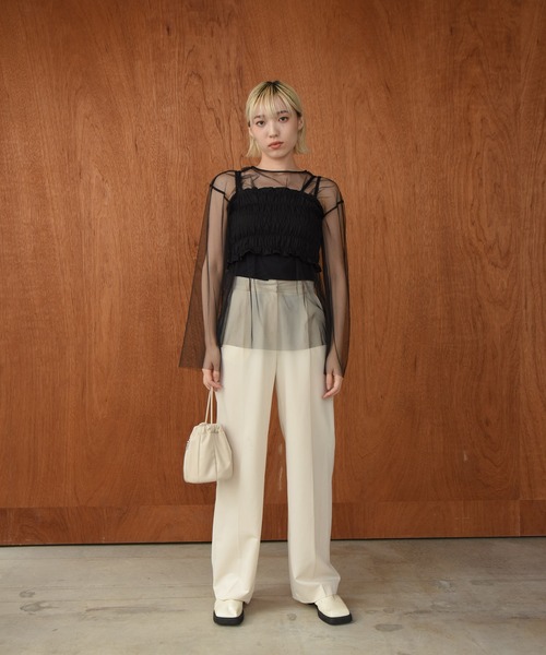 Amiur(エミレ)の「tulle bustier set sheer tops / チュールビスチェセットシアートップス(Tシャツ/カットソー・レディース・ブラック/グレー・FREE)」の13枚目の写真