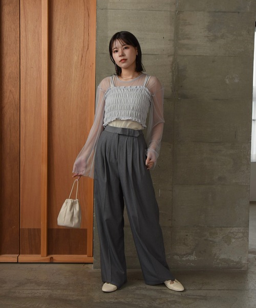Amiur(エミレ)の「tulle bustier set sheer tops / チュールビスチェセットシアートップス(Tシャツ/カットソー・レディース・ブラック/グレー・FREE)」の7枚目の写真