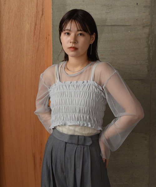 Amiur(エミレ)の「tulle bustier set sheer tops / チュールビスチェセットシアートップス(Tシャツ/カットソー・レディース・ブラック/グレー・FREE)」の3枚目の写真