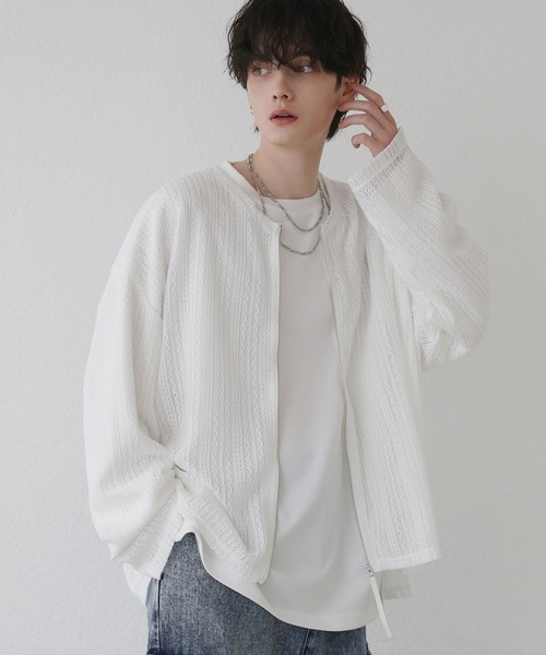 リル☆ セール】ルーズシルエットシアーメッシュメタルZIPカーディガン