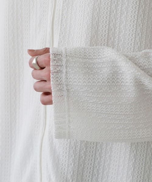 LILL（リル）の「ルーズシルエットシアーメッシュメタルZIPカーディガン（カーディガン/ボレロ・メンズ・ホワイト/ブラック・L/M/S/XL）」の11枚目の写真