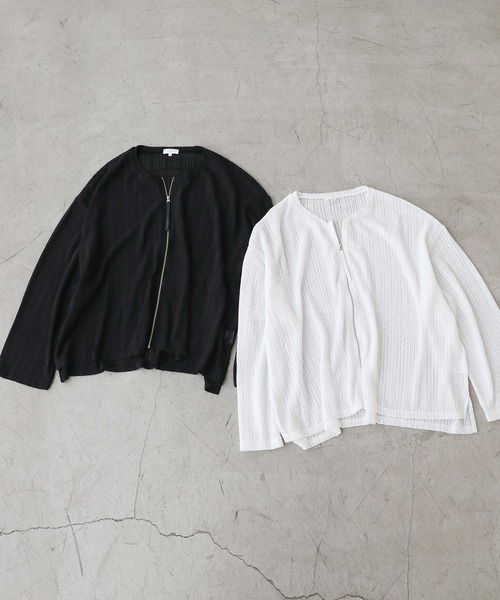 LILL（リル）の「ルーズシルエットシアーメッシュメタルZIPカーディガン（カーディガン/ボレロ・メンズ・ホワイト/ブラック・L/M/S/XL）」の14枚目の写真