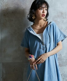 綿100％デニムパーカーマキシワンピース ＜大きいサイズ有＞GEVS.