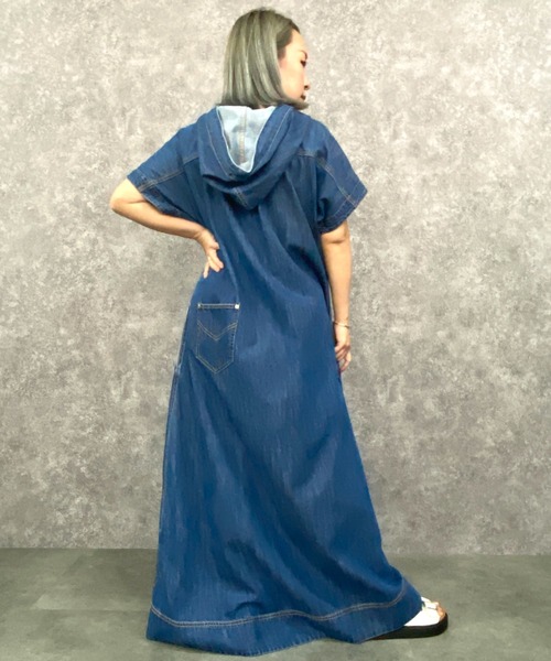 GEVS.(ジェイヴィス)の「綿100%デニムパーカーマキシワンピース <大きいサイズ有>GEVS.(ワンピース・レディース・ネイビー系/ブルー系・LL/3L/4L/5L/L/M)」の8枚目の写真