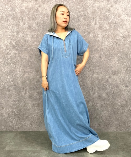 GEVS.(ジェイヴィス)の「綿100%デニムパーカーマキシワンピース <大きいサイズ有>GEVS.(ワンピース・レディース・ネイビー系/ブルー系・LL/3L/4L/5L/L/M)」の13枚目の写真