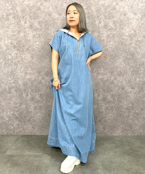 GEVS.(ジェイヴィス)の「綿100%デニムパーカーマキシワンピース <大きいサイズ有>GEVS.(ワンピース・レディース・ネイビー系/ブルー系・LL/3L/4L/5L/L/M)」の14枚目の写真