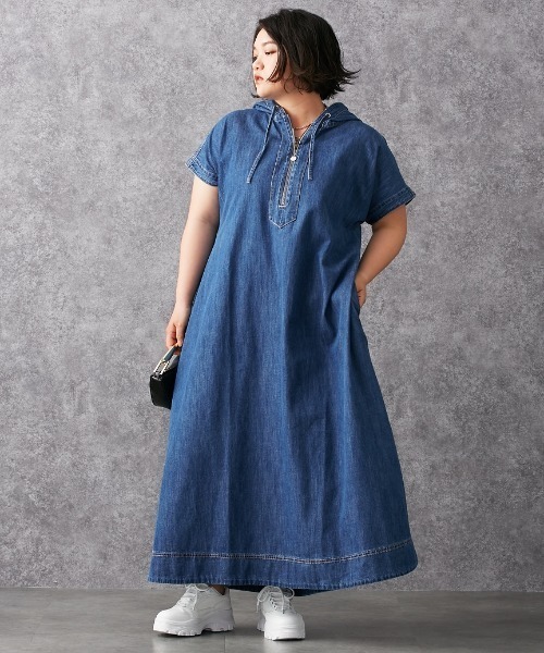 GEVS.(ジェイヴィス)の「綿100%デニムパーカーマキシワンピース <大きいサイズ有>GEVS.(ワンピース・レディース・ネイビー系/ブルー系・LL/3L/4L/5L/L/M)」の18枚目の写真