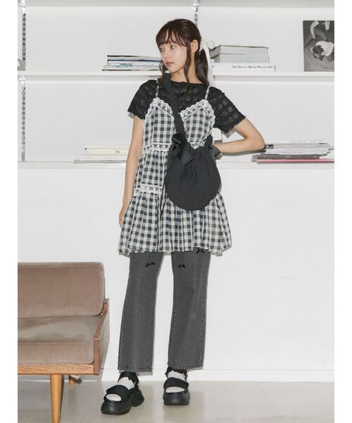 merry jenny（メリージェニー）の「ribbonシアーチェックtee（Tシャツ/カットソー・レディース・ブラック/オフホワイト・FREE）」の17枚目の写真