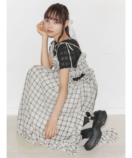 merry jenny（メリージェニー）の「ribbonシアーチェックtee（Tシャツ/カットソー・レディース・ブラック/オフホワイト・FREE）」の15枚目の写真