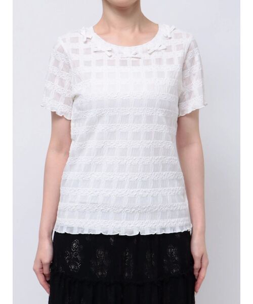 merry jenny（メリージェニー）の「ribbonシアーチェックtee（Tシャツ/カットソー・レディース・ブラック/オフホワイト・FREE）」の4枚目の写真