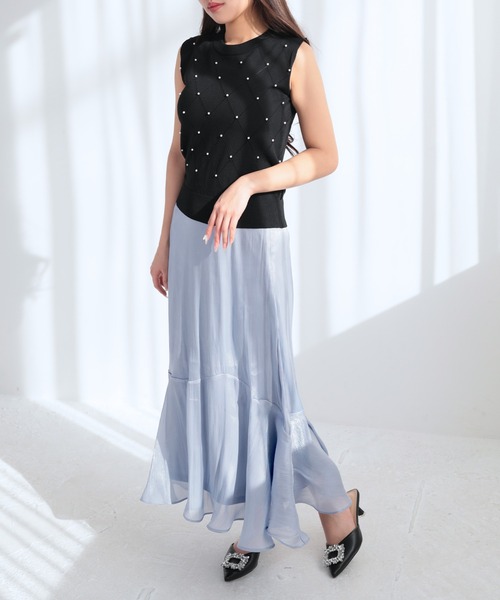 Julia Boutique（ジュリアブティック）の「パールデコノースリーブニットトップス/24073（ベスト・レディース・ホワイト/ピンク/ブラック・ONE）」の12枚目の写真