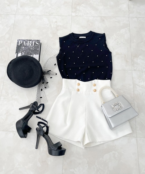 Julia Boutique（ジュリアブティック）の「パールデコノースリーブニットトップス/24073（ベスト・レディース・ホワイト/ピンク/ブラック・ONE）」の11枚目の写真