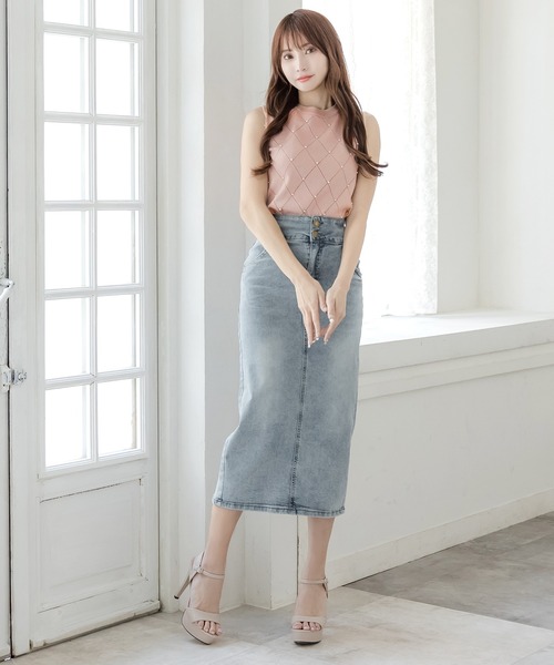 Julia Boutique（ジュリアブティック）の「パールデコノースリーブニットトップス/24073（ベスト・レディース・ホワイト/ピンク/ブラック・ONE）」の10枚目の写真