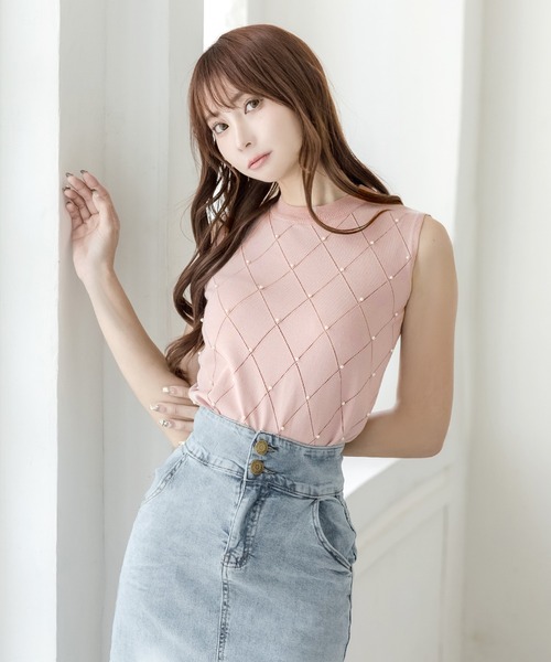 Julia Boutique（ジュリアブティック）の「パールデコノースリーブニットトップス/24073（ベスト・レディース・ホワイト/ピンク/ブラック・ONE）」の7枚目の写真