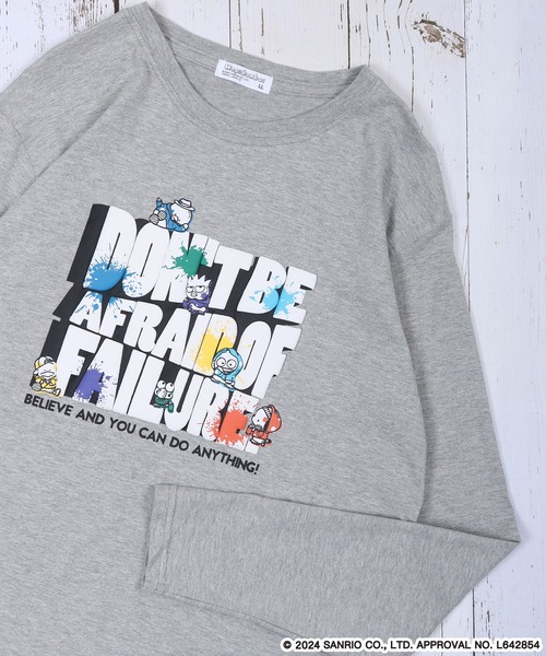 Hello, Bonjour! グレー 長袖Tシャツ Fサイズ セール】sanrio characters はぴだんぶい 長袖Tシャツ（Tシャツ