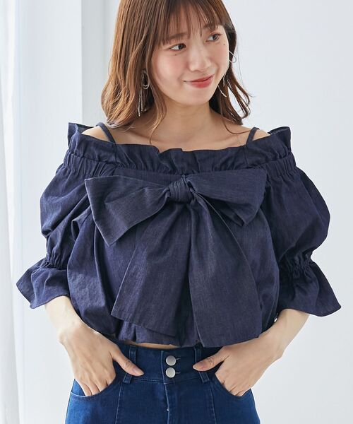 MAJESTIC LEGON(マジェスティックレゴン)の「ビッグリボンオフショルブラウス(シャツ/ブラウス・レディース・ネイビー/ブルー/ブラック系その他/アイボリー・MEDIUM)」の10枚目の写真