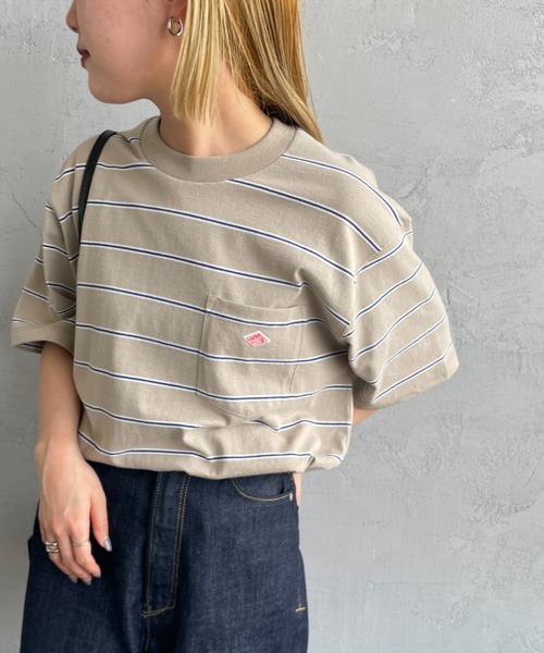 DANTON（ダントン）の「[DANTON/ダントン] ワンポイントロゴ ボーダーポケットTシャツ（Tシャツ/カットソー・レディース・ブラック/グレー/ベージュ/ネイビー・M/L/XL/S/XXL）」の3枚目の写真