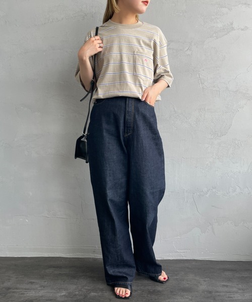 DANTON（ダントン）の「[DANTON/ダントン] ワンポイントロゴ ボーダーポケットTシャツ（Tシャツ/カットソー・レディース・ブラック/グレー/ベージュ/ネイビー・M/L/XL/S/XXL）」の8枚目の写真