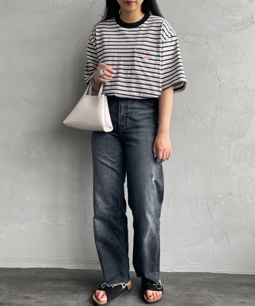 DANTON（ダントン）の「[DANTON/ダントン] ワンポイントロゴ ボーダーポケットTシャツ（Tシャツ/カットソー・レディース・ブラック/グレー/ベージュ/ネイビー・M/L/XL/S/XXL）」の6枚目の写真