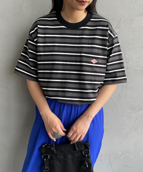 DANTON（ダントン）の「[DANTON/ダントン] ワンポイントロゴ ボーダーポケットTシャツ（Tシャツ/カットソー・レディース・ブラック/グレー/ベージュ/ネイビー・M/L/XL/S/XXL）」の13枚目の写真
