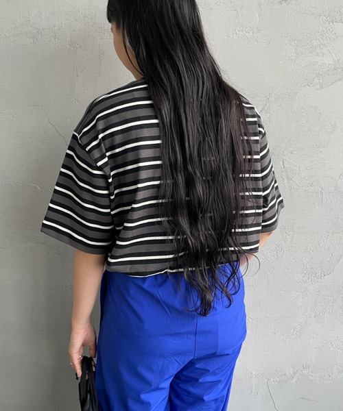 DANTON（ダントン）の「[DANTON/ダントン] ワンポイントロゴ ボーダーポケットTシャツ（Tシャツ/カットソー・レディース・ブラック/グレー/ベージュ/ネイビー・M/L/XL/S/XXL）」の14枚目の写真