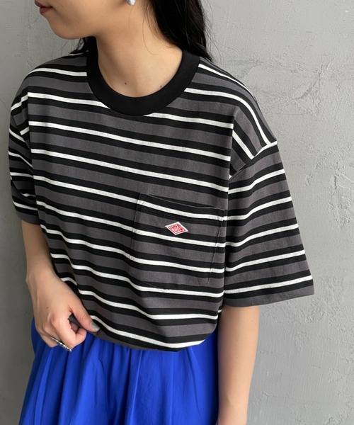 DANTON（ダントン）の「[DANTON/ダントン] ワンポイントロゴ ボーダーポケットTシャツ（Tシャツ/カットソー・レディース・ブラック/グレー/ベージュ/ネイビー・M/L/XL/S/XXL）」の12枚目の写真
