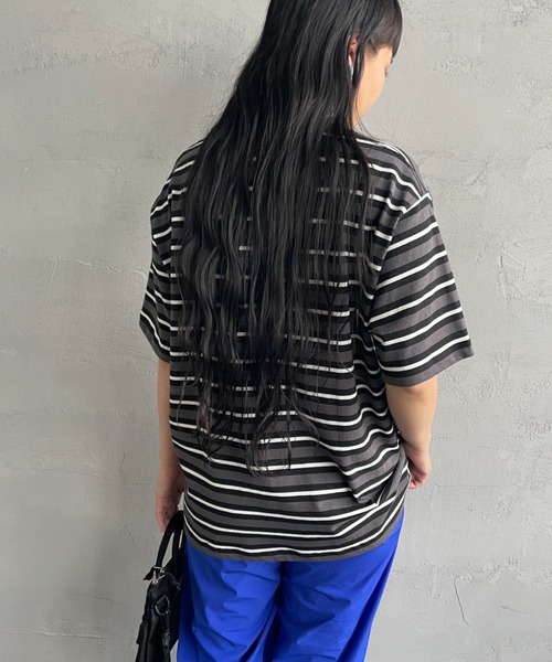 DANTON（ダントン）の「[DANTON/ダントン] ワンポイントロゴ ボーダーポケットTシャツ（Tシャツ/カットソー・レディース・ブラック/グレー/ベージュ/ネイビー・M/L/XL/S/XXL）」の19枚目の写真