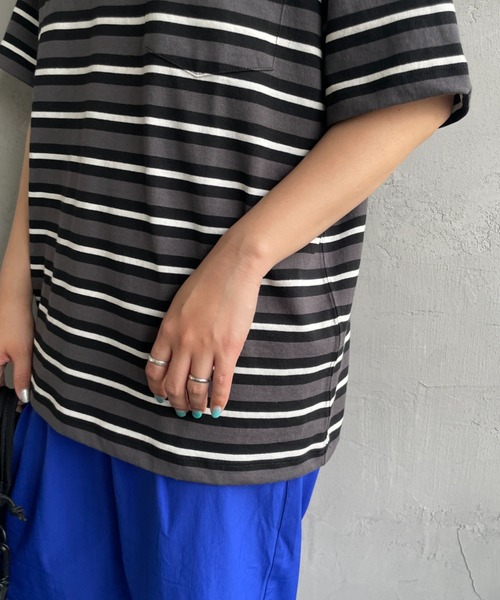 DANTON（ダントン）の「[DANTON/ダントン] ワンポイントロゴ ボーダーポケットTシャツ（Tシャツ/カットソー・レディース・ブラック/グレー/ベージュ/ネイビー・M/L/XL/S/XXL）」の21枚目の写真