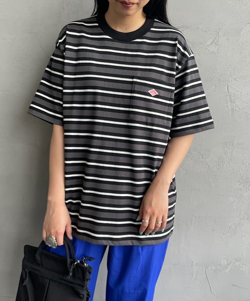 DANTON（ダントン）の「[DANTON/ダントン] ワンポイントロゴ ボーダーポケットTシャツ（Tシャツ/カットソー・レディース・ブラック/グレー/ベージュ/ネイビー・M/L/XL/S/XXL）」の17枚目の写真