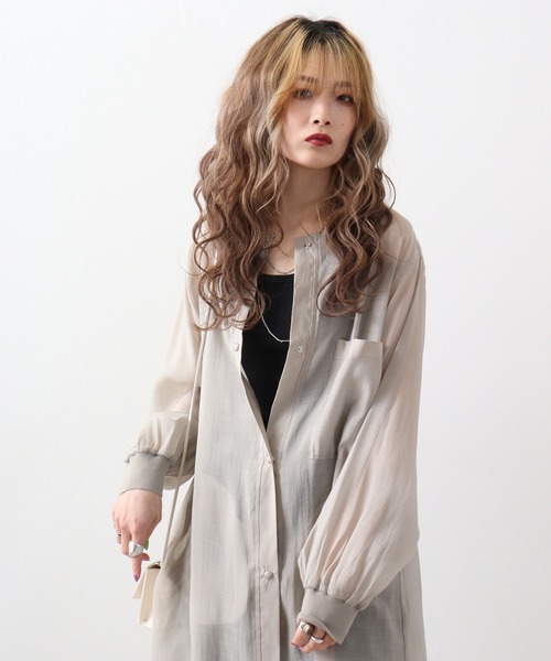 EGLANTINE(エグランティーヌ)の「EGLANTINE ロングシアージャケット(その他アウター・レディース・グレー/ブラック/キナリ・40)」の3枚目の写真
