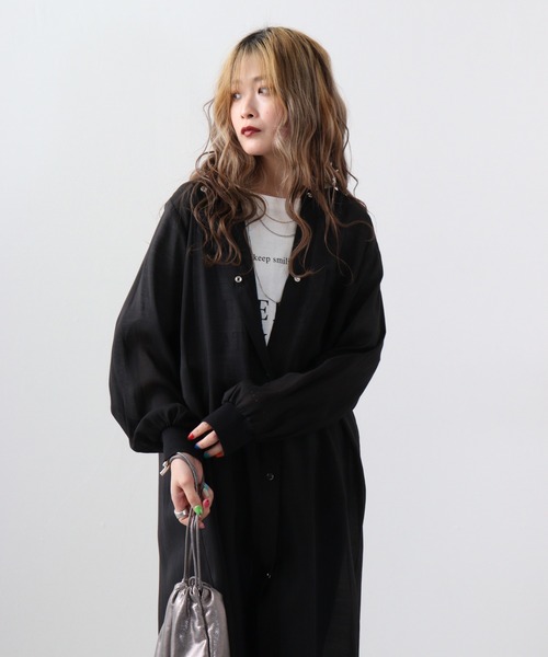 EGLANTINE(エグランティーヌ)の「EGLANTINE ロングシアージャケット(その他アウター・レディース・グレー/ブラック/キナリ・40)」の2枚目の写真